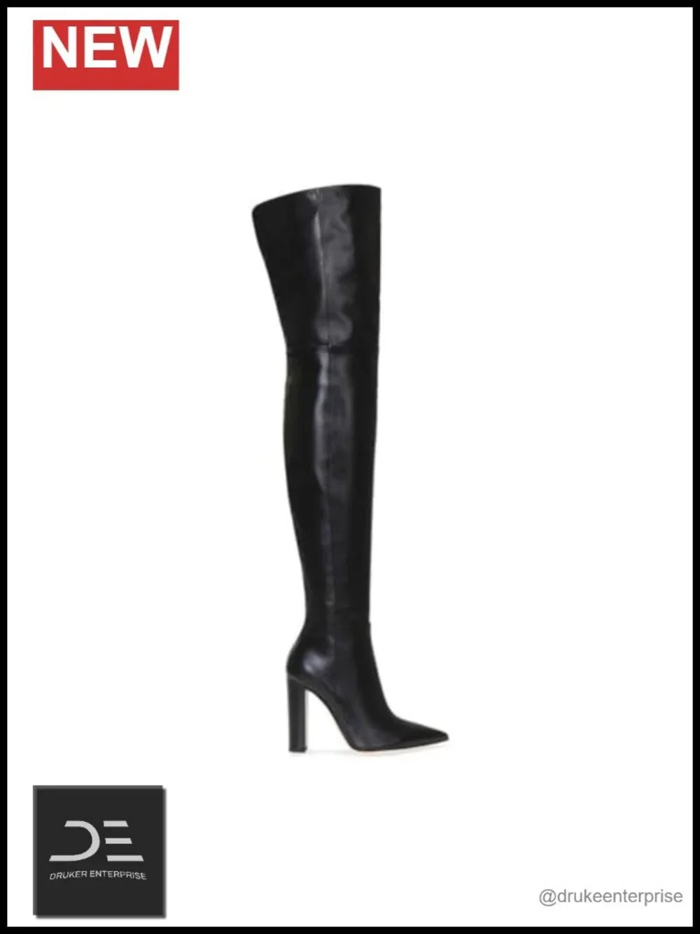 Over the Knee Boots Women Chunky Heel Pointed Toe Side Zip PU